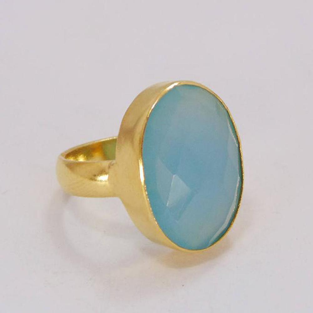Green Chalcedony Ring Faceted Round Gold-plated Brass, Size 7 Green Chalcedony Ring Faceted Round Gold-plated Brass, Size 7